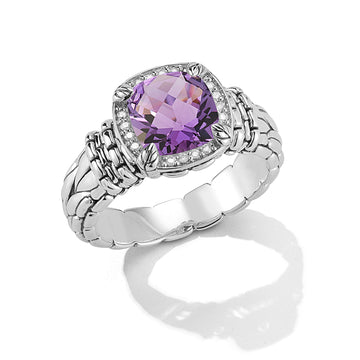 JAI Amethyst & Diamond Halo Ring